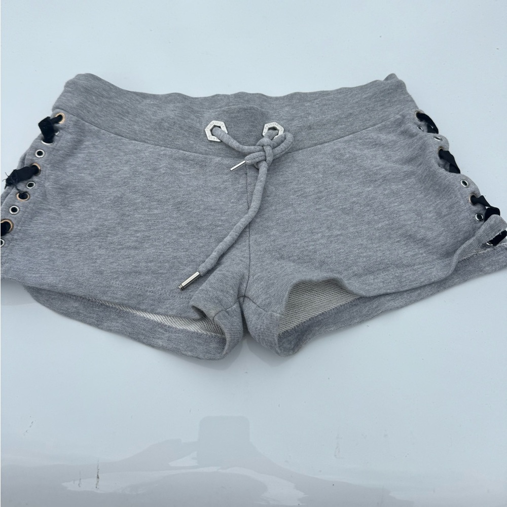 Philipp Plein Gray Lace-Up Athletic Shorts with Black Trim